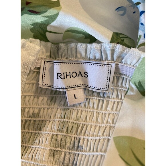 Floral Midi Dress Sz Large Blue White Cottagecore Sundress Lace Trim Smocked - Picture 7 of 11